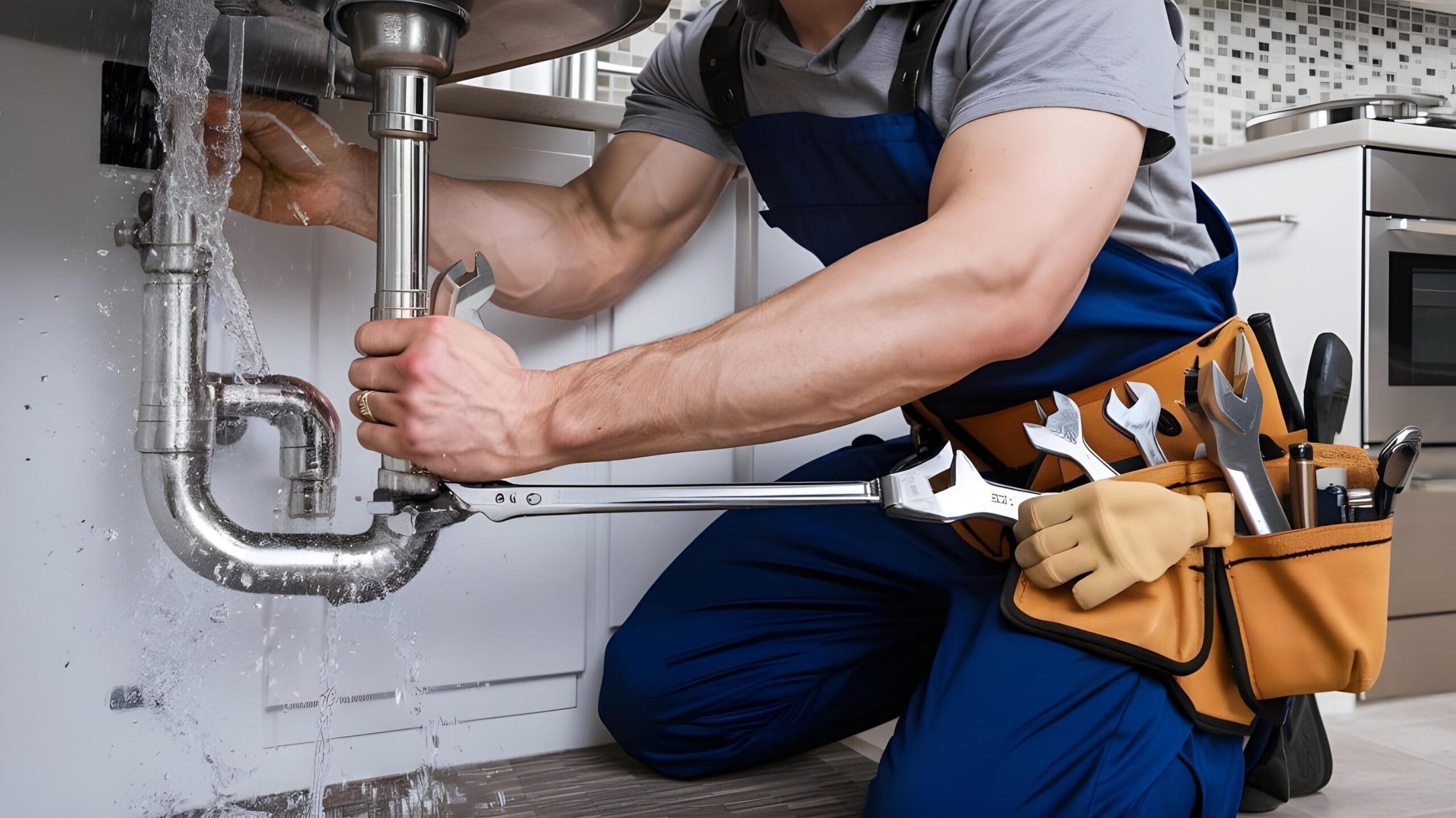 Plumber tightening a residential plumbing pipe in Camas
